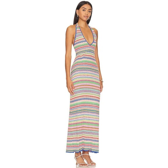 NWT SHOW ME YOUR MUMU Kate Halter Maxi Dress Rainbow Knit Large Revolve - Picture 1 of 11